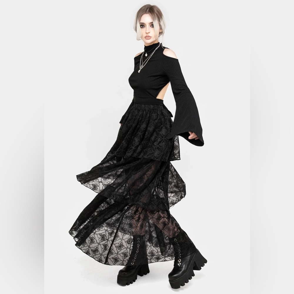 NWT Disturbia Chrysalis Butterfly Lace Tiered Maxi Skirt US 8 / UK 12 - Picture 9 of 10